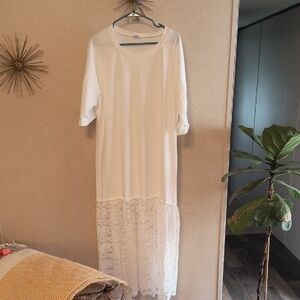 White Lace-Hem Maxi Tee Dress